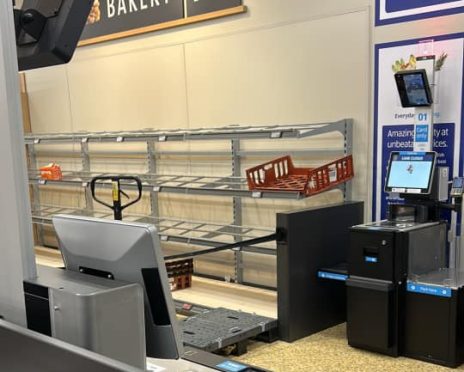 Some of the empty shelves at an Aldi supermarket in Cowdenbeath. Image: Supplied