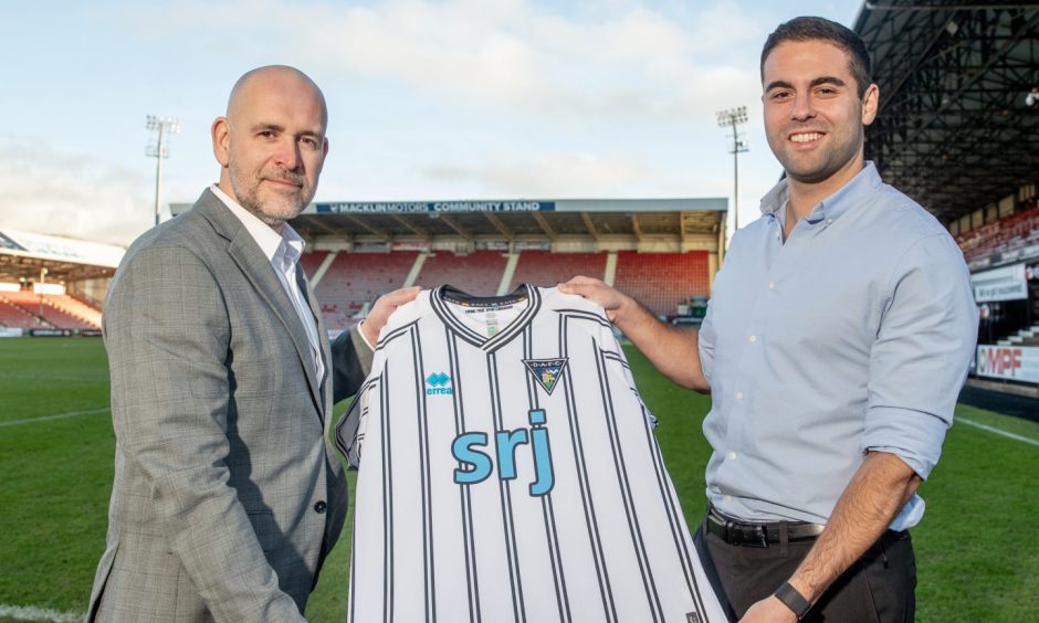 Dunfermline chairman and CEO David Cook is pictured with Park Bench UK representative Kobi Waterman.