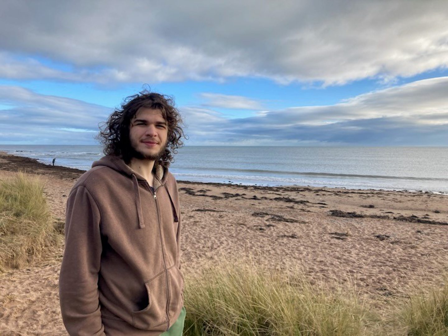 Bruno standing at Carnoustie Beach.