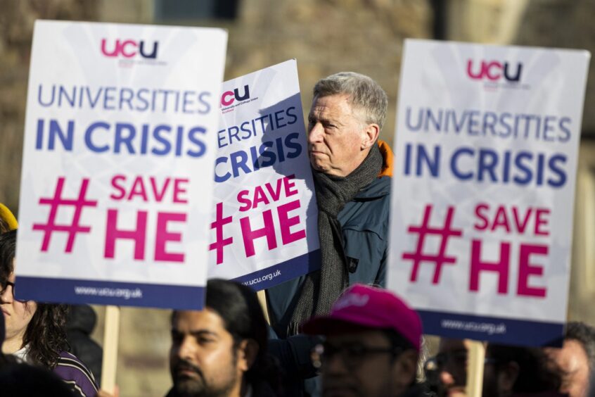 University staff protest cuts outside the Scottish Parliament. Image: Duncan McGlynn/DC Thomson. 