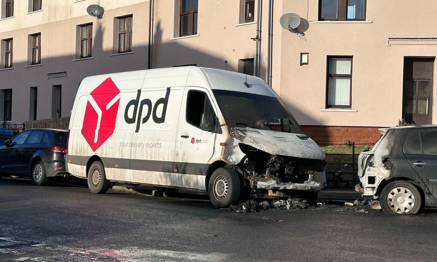 The DPD van was damaged in adeliberate fire on Hepburn Street, Dundee.