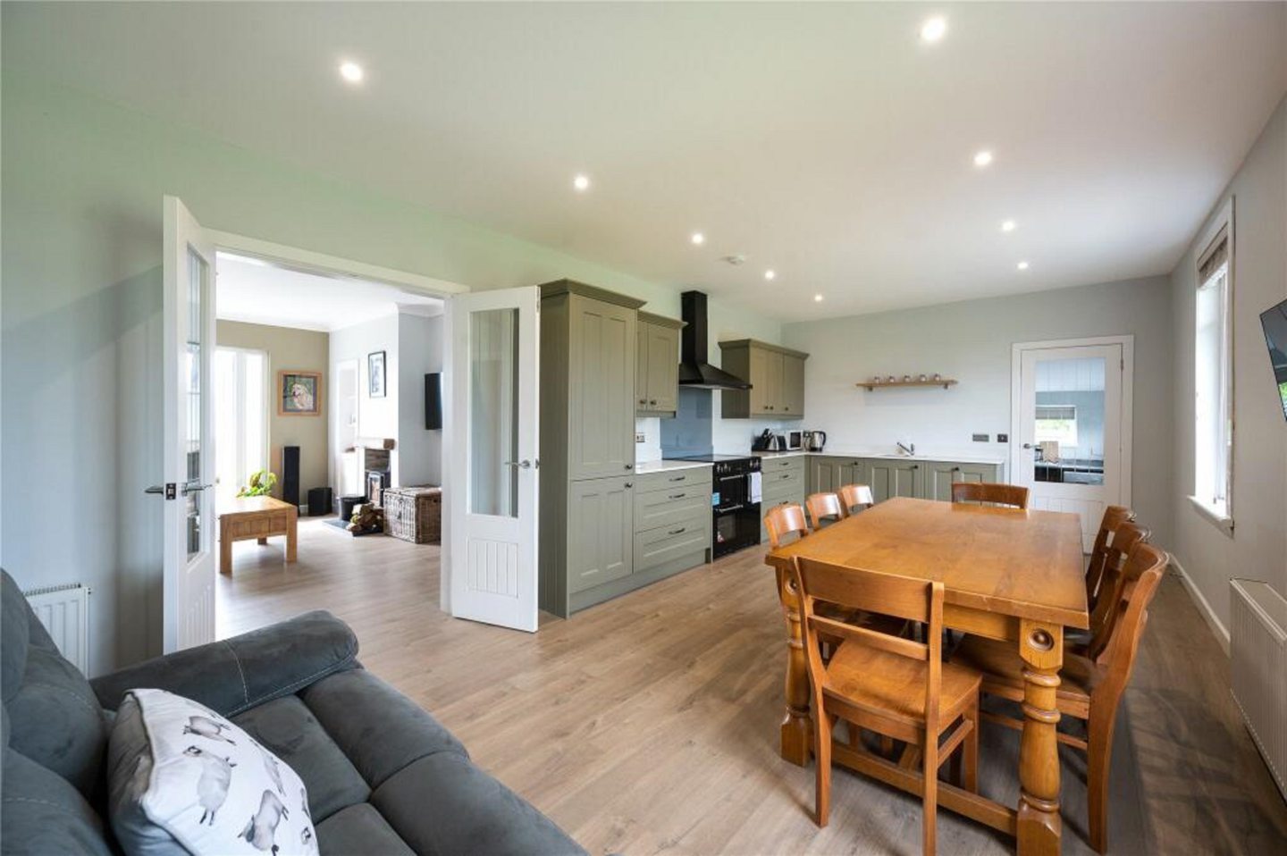 Spacious kitchen and living room.