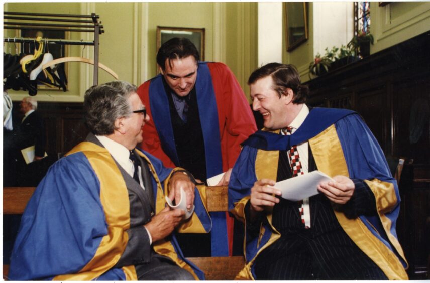 Jim Duncan, Tony Slattery and Stephen Fry at Dundee University's 50th anniversary celebrations in 2009. 