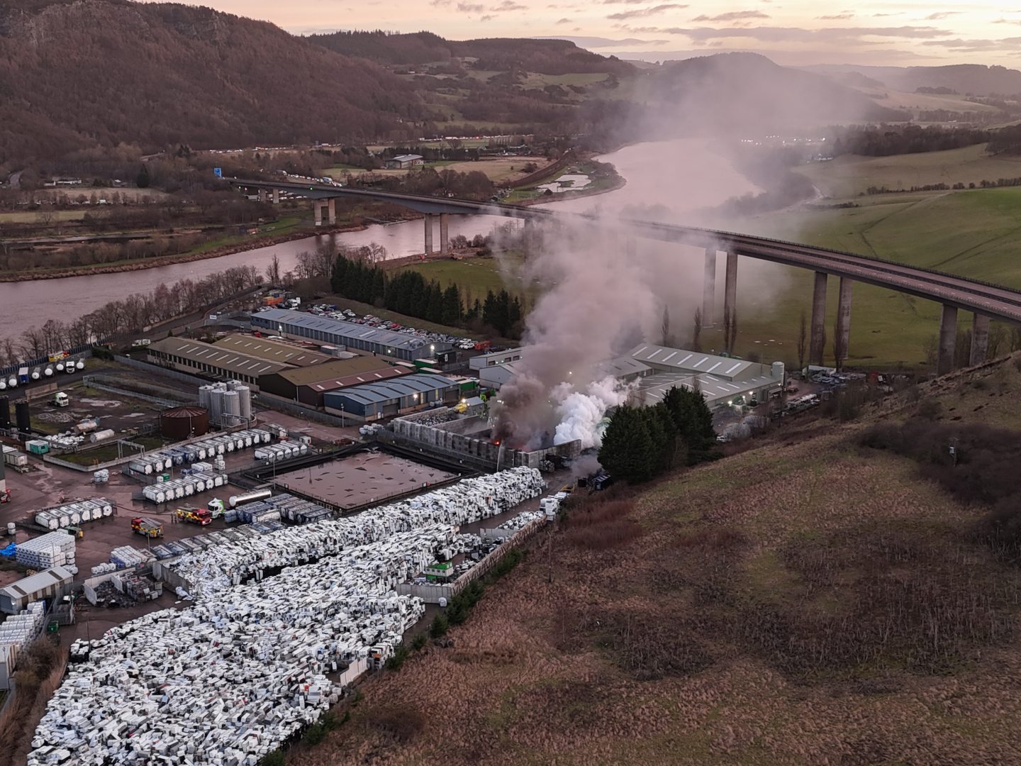 Drone view of Friarton Bridge fire.