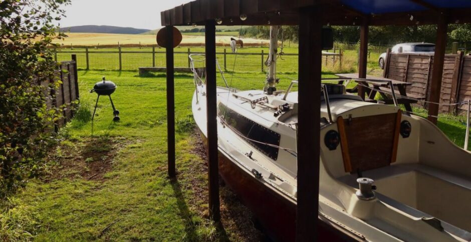 Glamping boat at Forfar site.