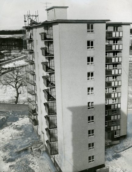 the exterior of the multi-storey blocks, which were the first built in Dundee.