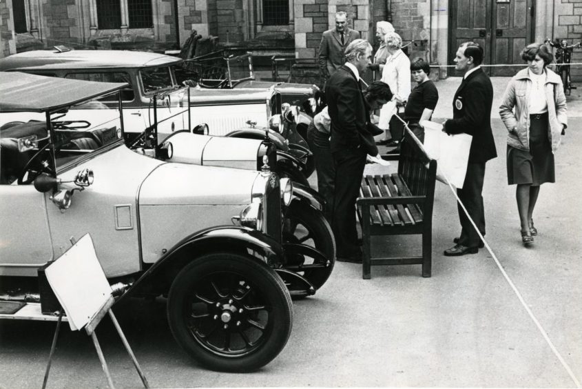 Vintage cars on display in May 1978 at Dundee Central Museum. 