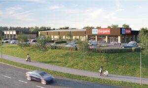 A view from the northwest of the proposed new Home Bargains store.