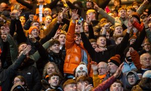 Dundee United supporters celebrate their victory. Image: Kim Cessford / DC Thomson