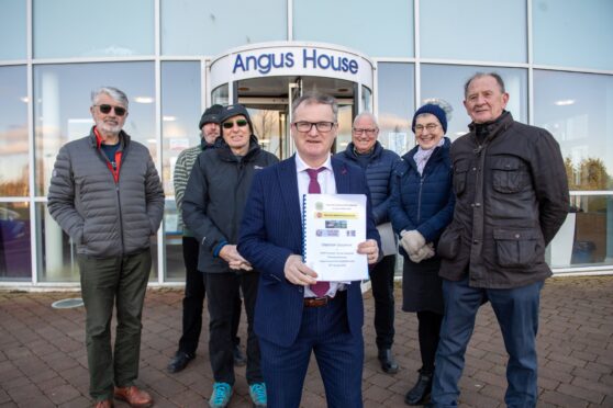 Tealing Community Council chairman Steve McSwiggan 
 and fellow objectors at Angus House. Image: Kim Cessford/DC Thomson