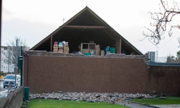 The Gable end of the St Clair Pharmacy in Kirkcaldy was destroyed. Image: Kenny Smith/DC Thomson