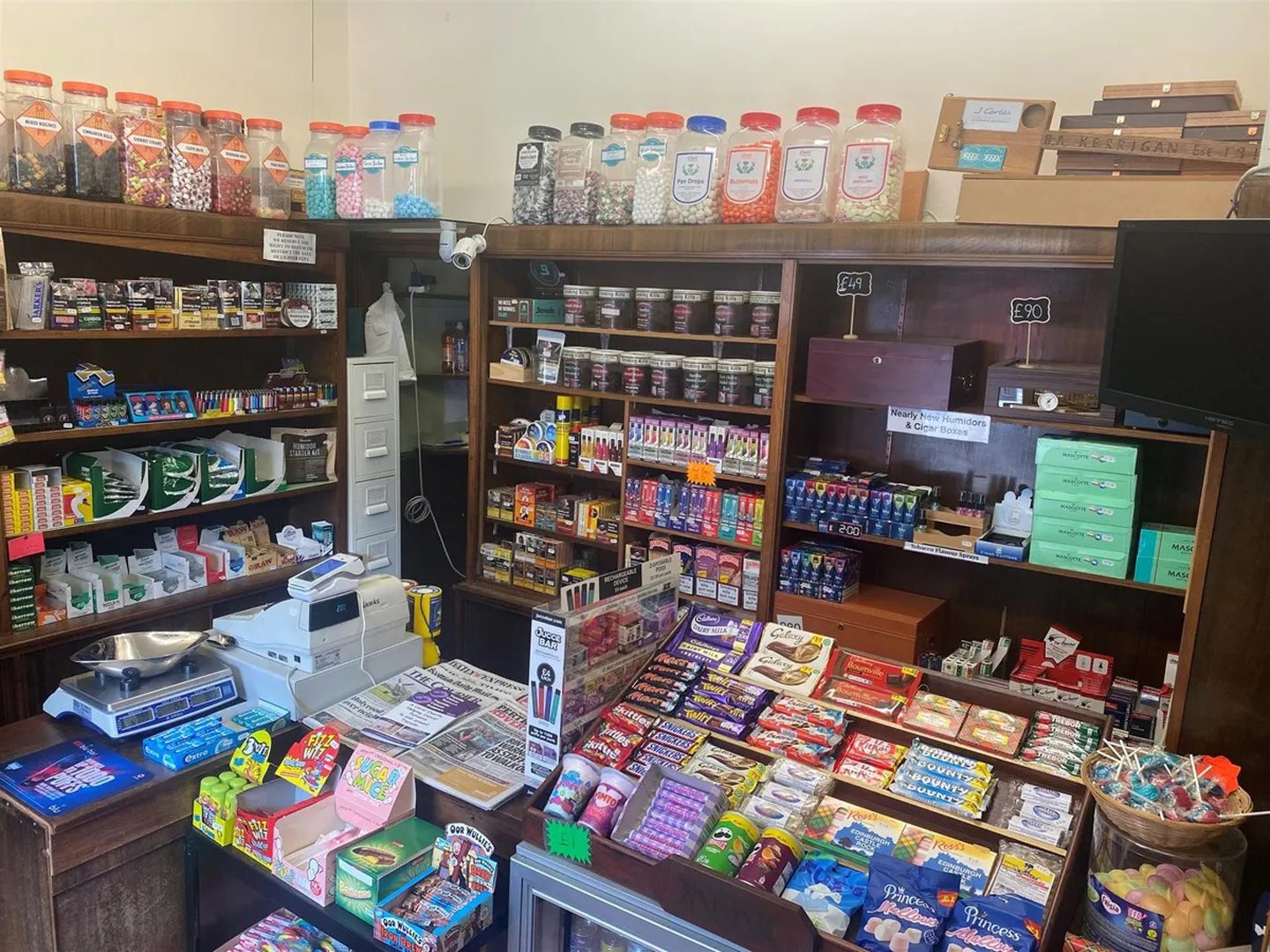 Inside the sweet and tobacco shop.