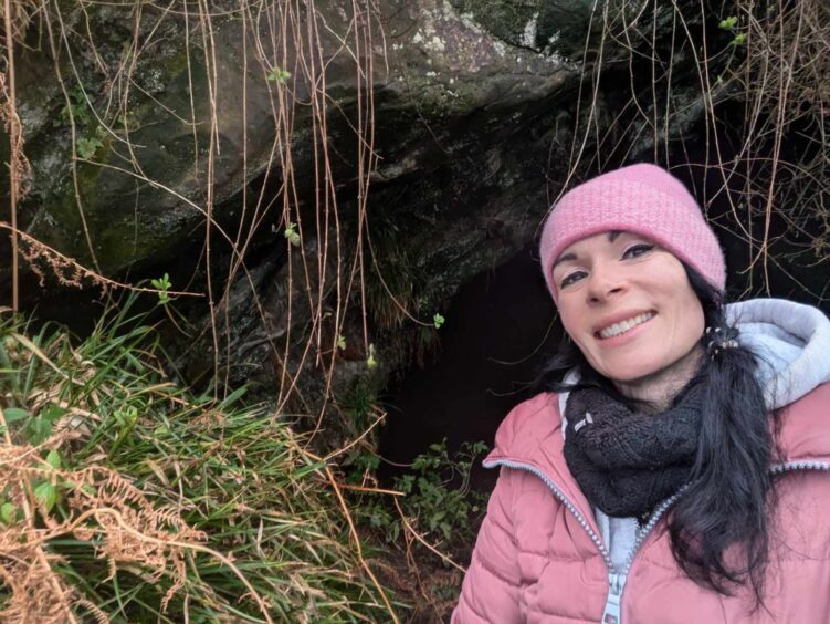 Gayle at the mouth of Kinkell Cave