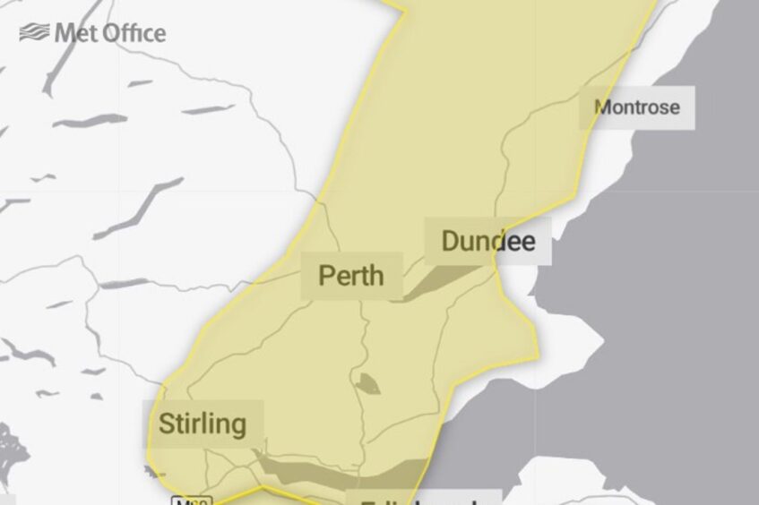 A map of the areas across Tayside and Fife affected by the weather warning.