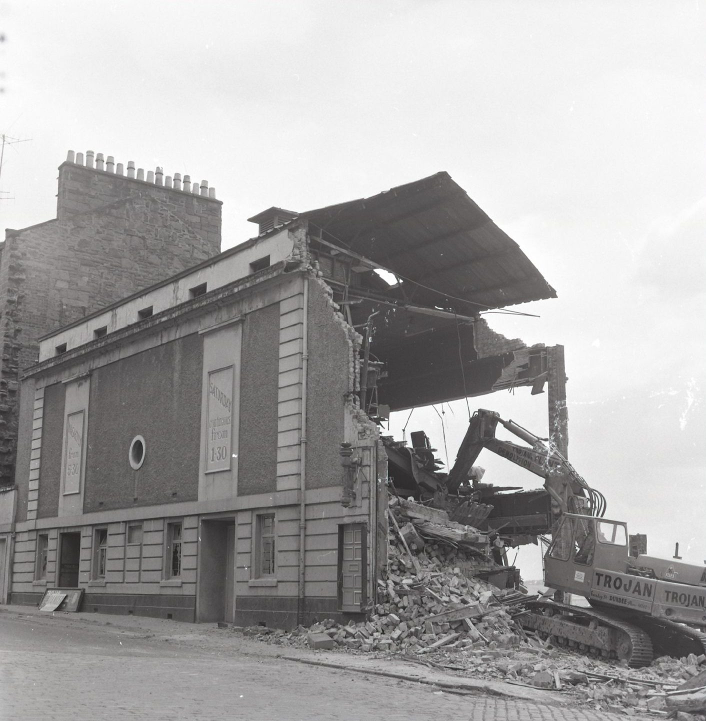 A digger begins to bring down the Dundee cinema in June 1972.