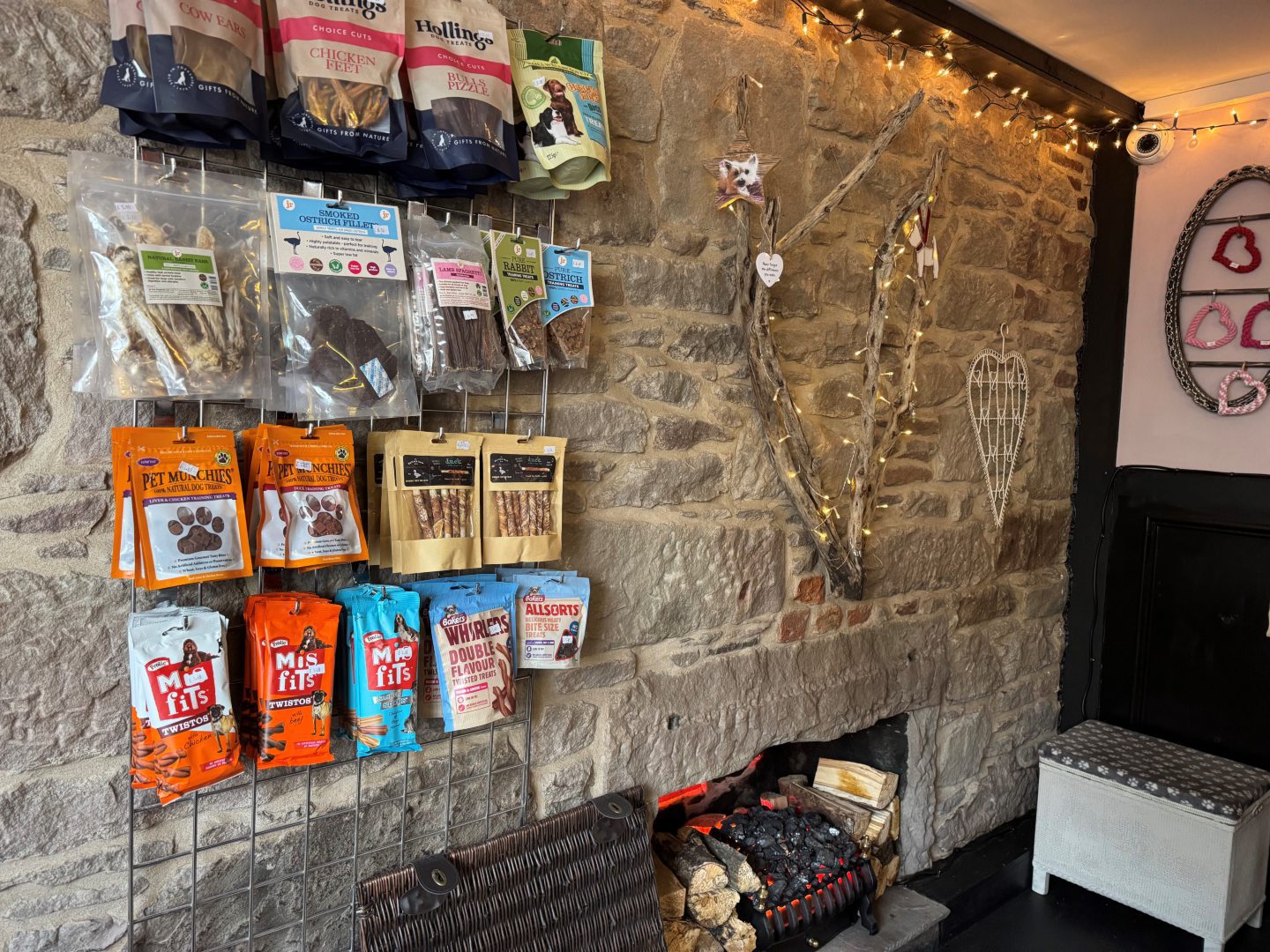 Dog gifts on the wall at Wagging Tails.