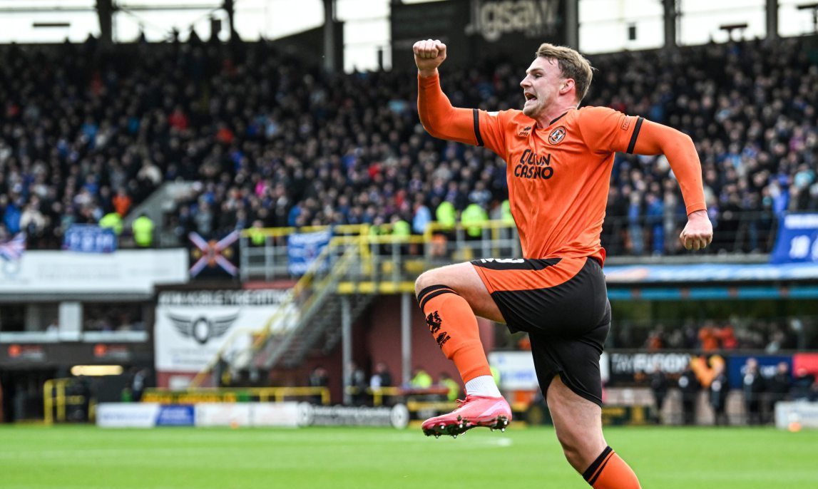 The familiar sight of Sam Dalby jumping for joy after a Dundee United goal.