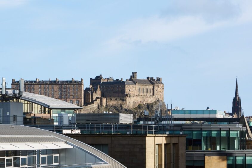 the Edinburgh skyline seen from the hotel's rooftop bar.