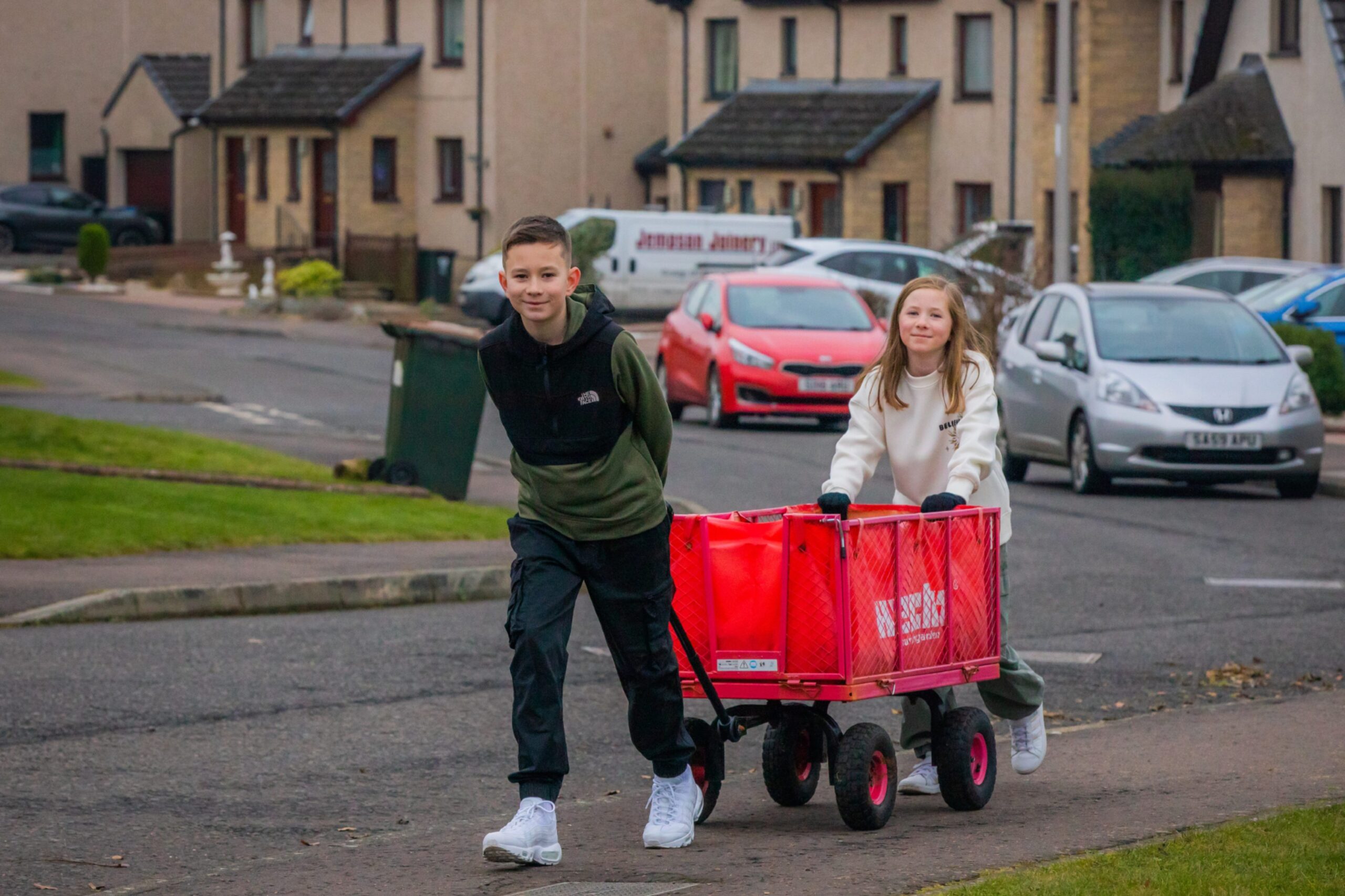 The kids out on their route.