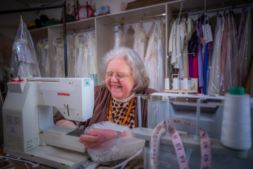 Wendy at sewing machine