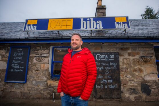 Blain Ross standing outside Cafe Biba in Pitlochry.