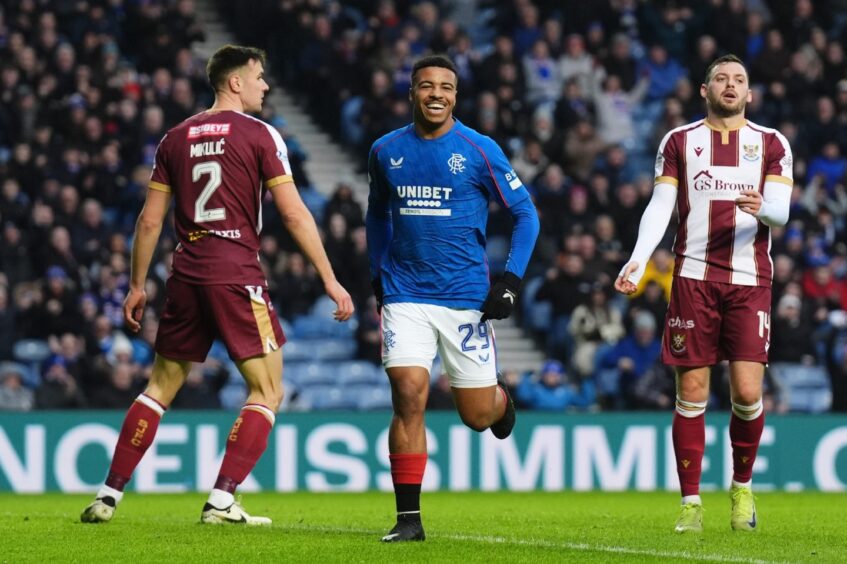 Hamza Igamane celebrates scoring Rangers' first goal against St Johnstone.