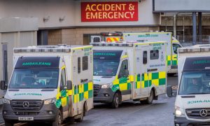 Ambulances waiting to unload patients at Victoria Hospital in Kirkcaldy. Image: Steve Brown/DC Thomson