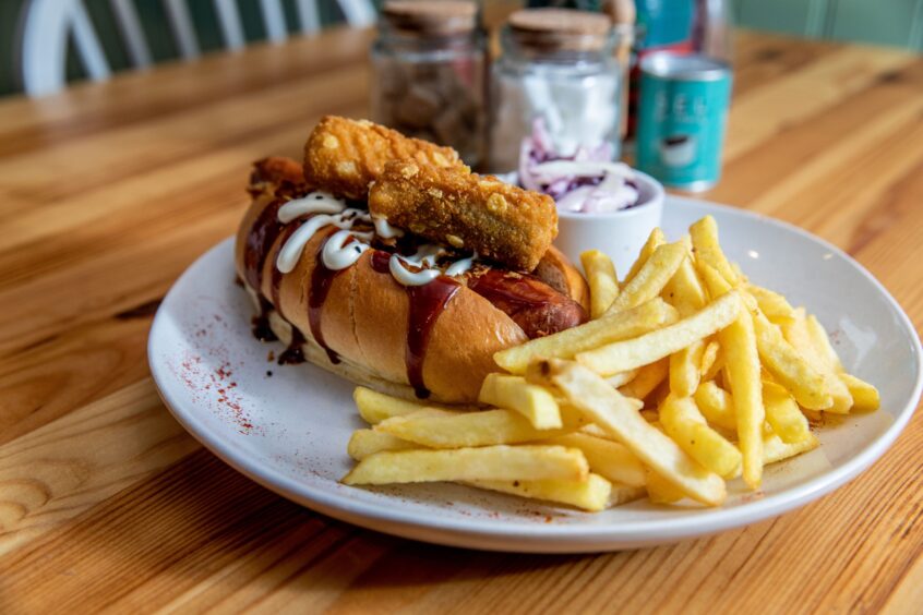 Korean BBQ hot dog and fries from the Nook in Abernethy.