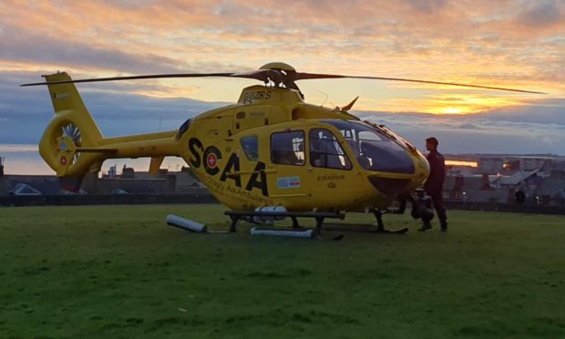 The Scottish Air Ambulance landed in Victoria Park in Arbroath.