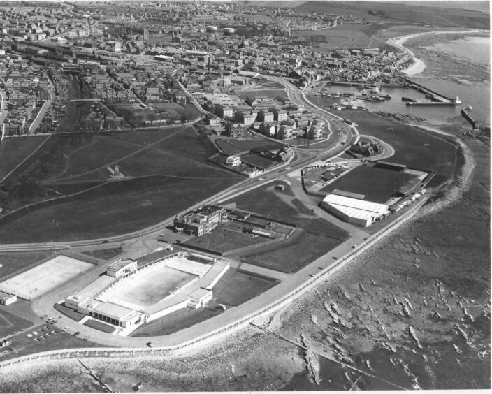 an aerial view of Arbroath, including Hotel Seaforth