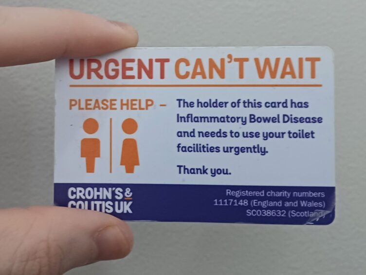 Ben has an 'Can't Wait' card as he is a member of charity Crohn's and Colitis UK. 