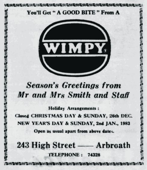 A Wimpy advert from 1982 offering season's greetings