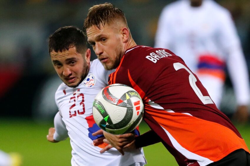 Daniels Balodis playing for Latvia against Armenia. 