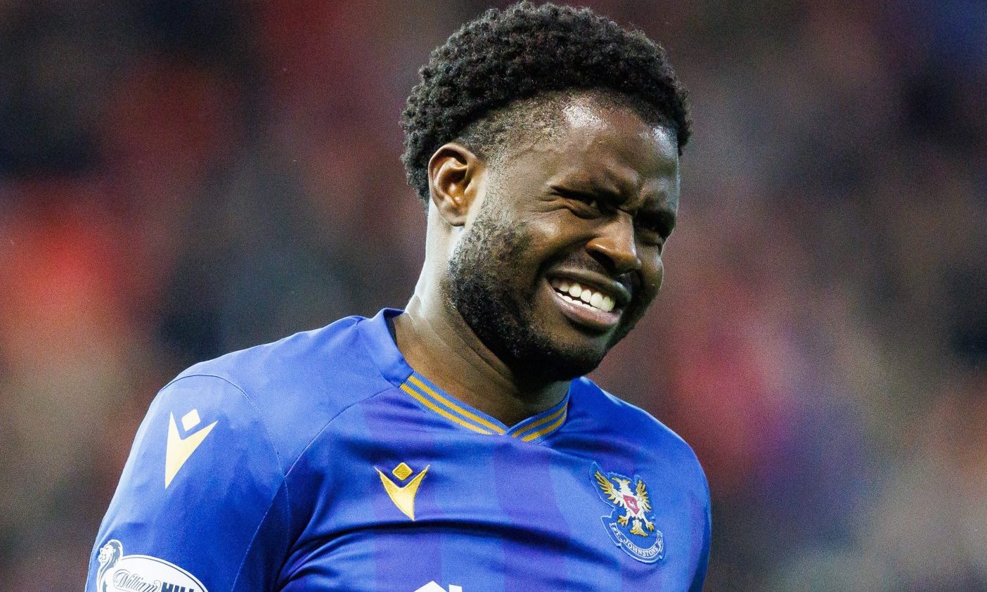 Benji Kimpioka grimaces during a game for St Johnstone against Aberdeen.