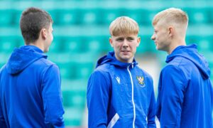 St Johnstone's Brodie Dair on the pitch before a game against Hibs.