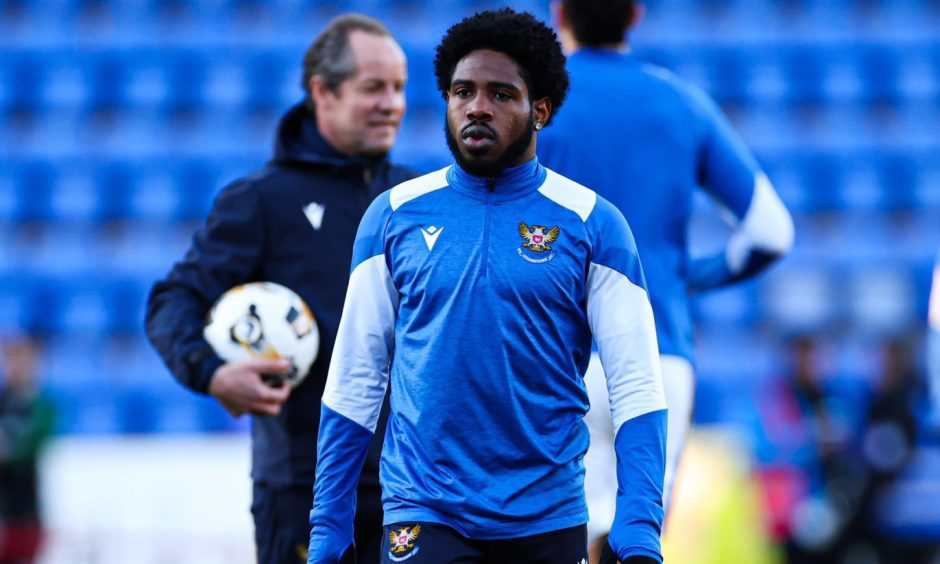 Andre Raymond during a pre-game warm-up with St Johnstone.