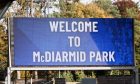 A 'welcome to McDiarmid Park' message on the St Johnstone scoreboard.