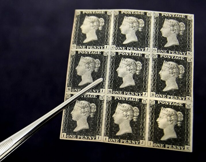 A block group of 1840 Penny Black stamps. 