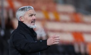 Jim Goodwin during United's defeat against Hearts