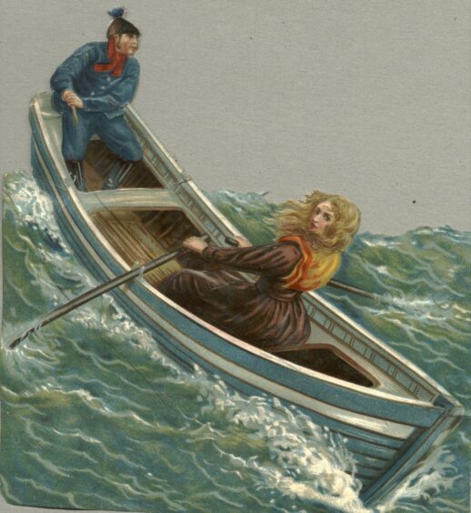 Painting of Grace Darling rowing out to sea with her father