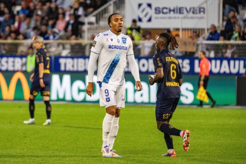 Theo Bair after missing a chance to score for Auxerre.