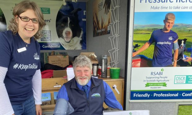 Irene Scott checking NFU Scotland president Martin Kennedy's blood pressure.