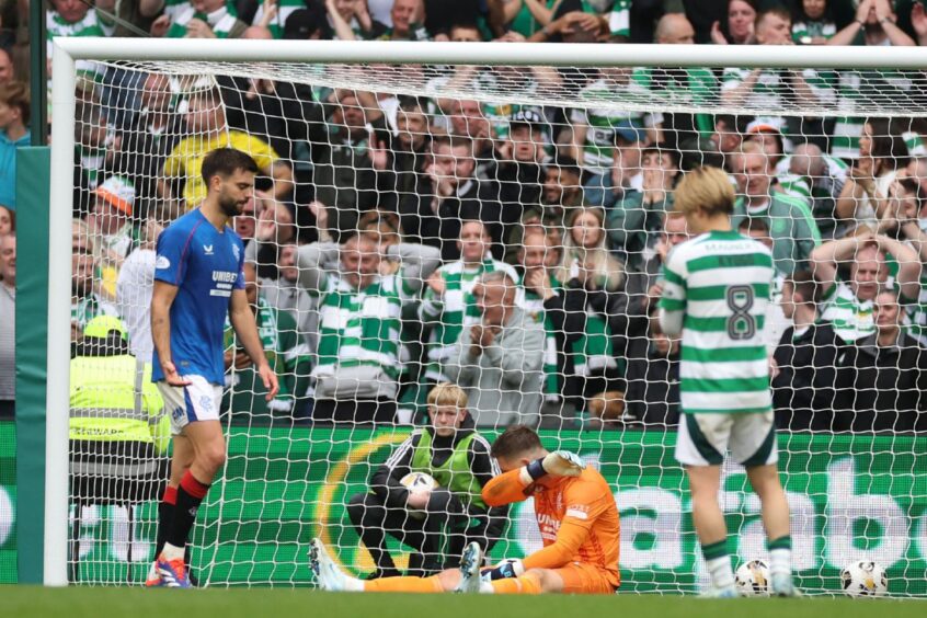 Rangers goalkeeper Jack Butland dejected during the Scottish Premiership match at Celtic Park, Glasgow.