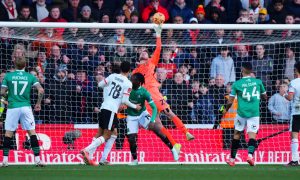 Conor Hazard makes late save from Darwin Nunez header. Image: Javier Garcia/Shutterstock