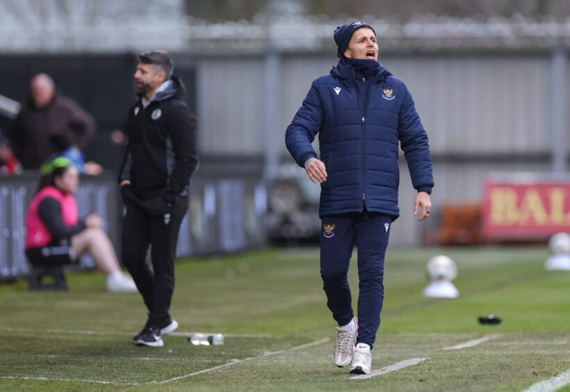 Simo Valakari shouts on instructions during St Johnstone's game against St Mirren.