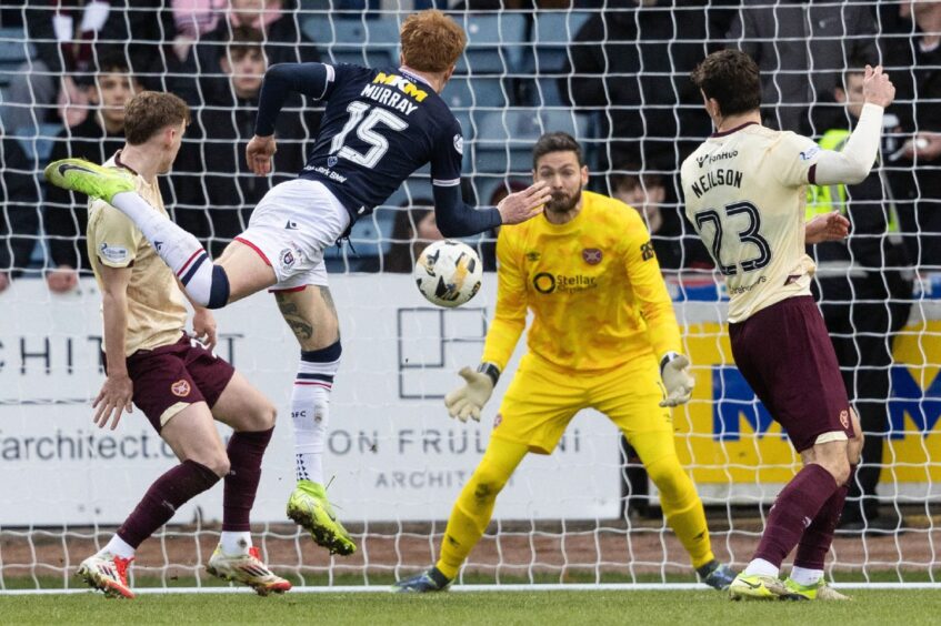 Simon Murray had a good chance before half-time but couldn't beat Craig Gordon. Image: Mark Scates/SNS