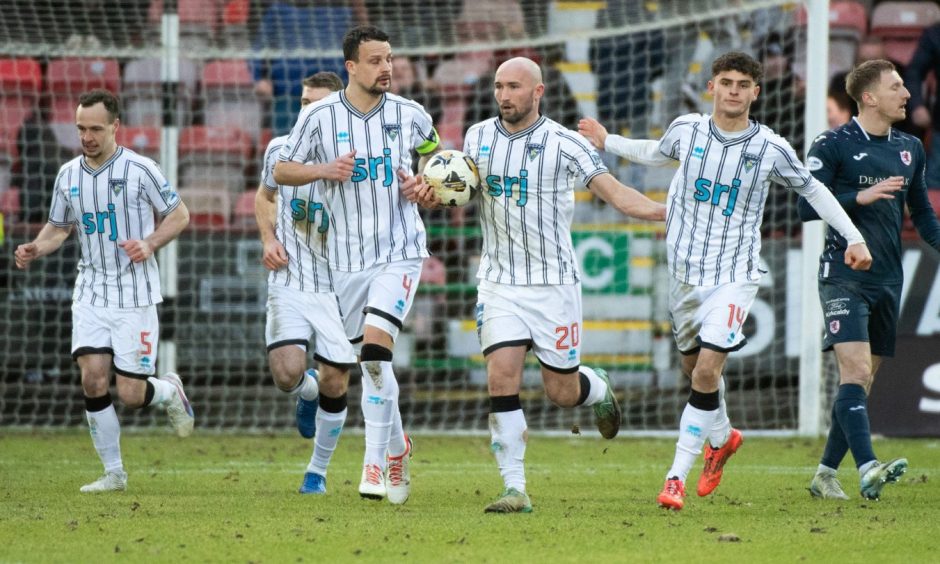 Chris Kane celebrates scoring as Dunfermline beat Raith Rovers in the Fife derby.