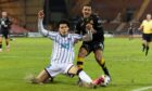 Dunfermline's Scotland U/21 star Jeremiah Chilokoa-Mullen challenges Livingston's Cristian Montano. Image: Ross Parker/SNS