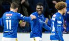 Adama Sidibeh celebrates scoring the winning goal.