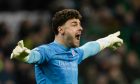 Raith Rovers' on-loan St Johnstone keeper Josh Rae shouts instructions.